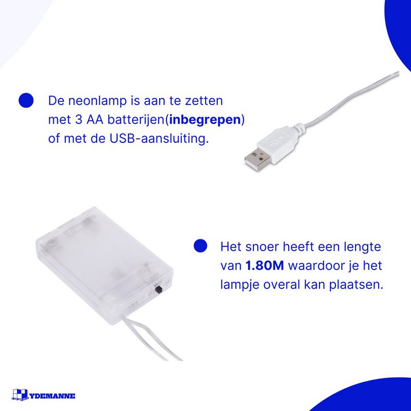 Neonlampe - Lynblå - USB eller batterier - 34 x 13 cm