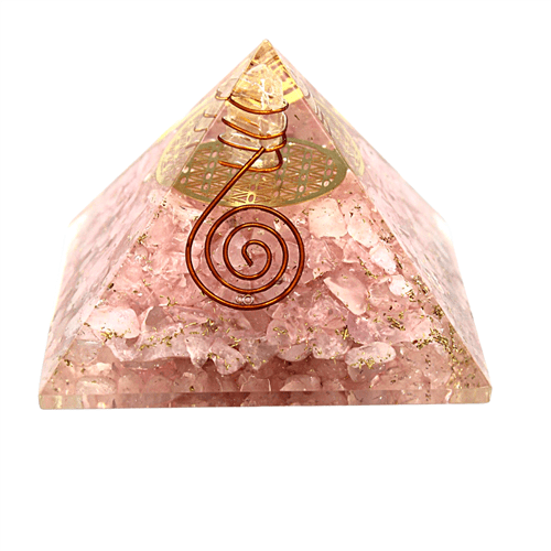 Orgonite Pyramide, Rose Quartz, Reiki Symbol and Spiral