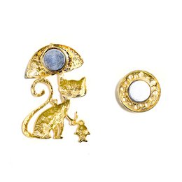 Kat met paraplu emaille magnetische broche