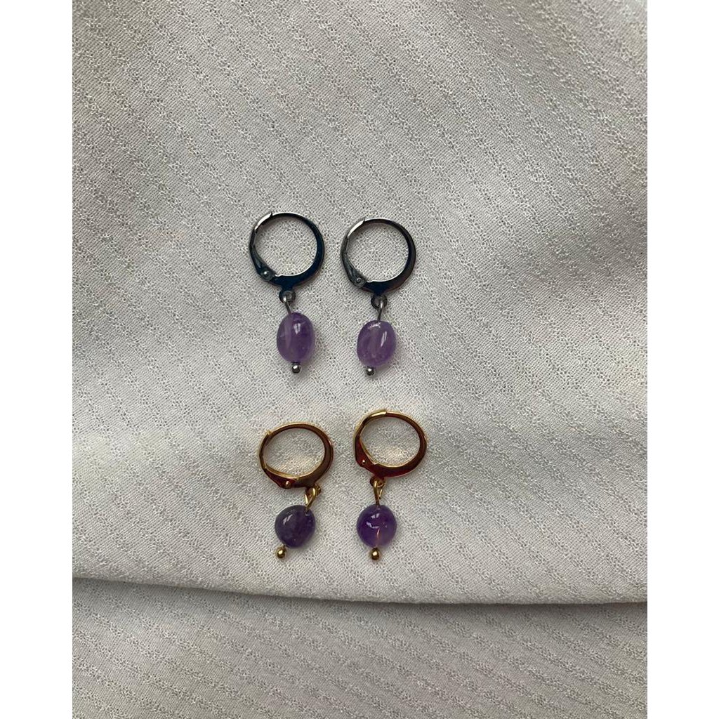Natural Stone Earrings Stainless Steel gold/silver 'Amethyst'