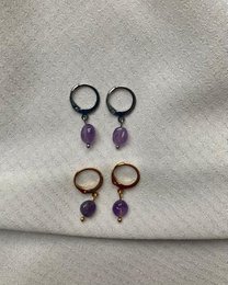 Natural Stone Earrings Stainless Steel gold/silver 'Amethyst'