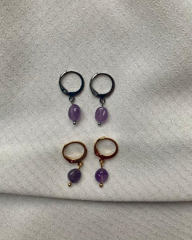 Natural Stone Earrings Stainless Steel gold/silver 'Amethyst'