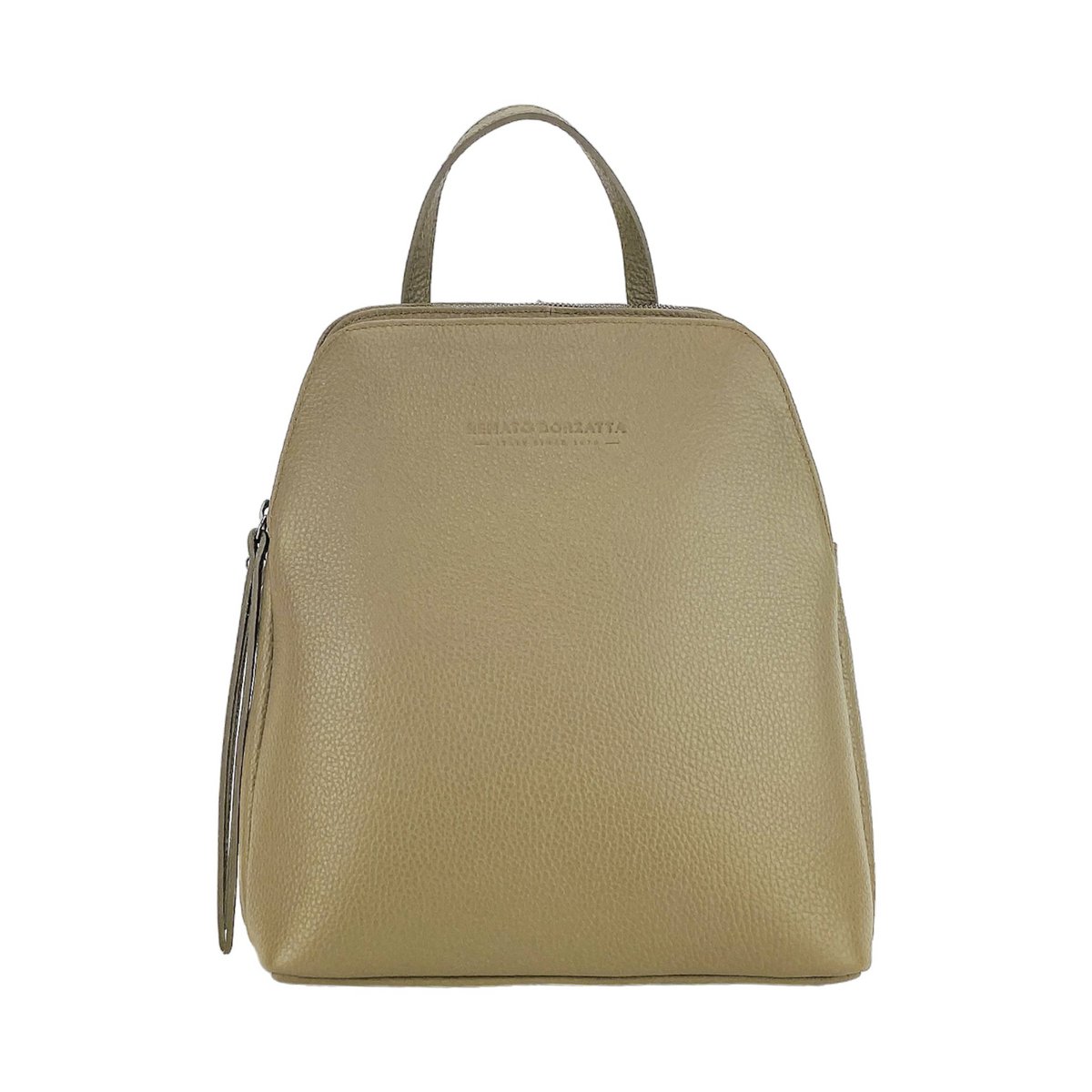 RB1018AQ | Echt leren damesrugzak met dubbel compartiment, gemaakt in Italië, met verstelbare schouderbanden. Gunmetal metalen accessoires - Kleur taupe - Afmetingen: 26 x 30 x 14,5 cm