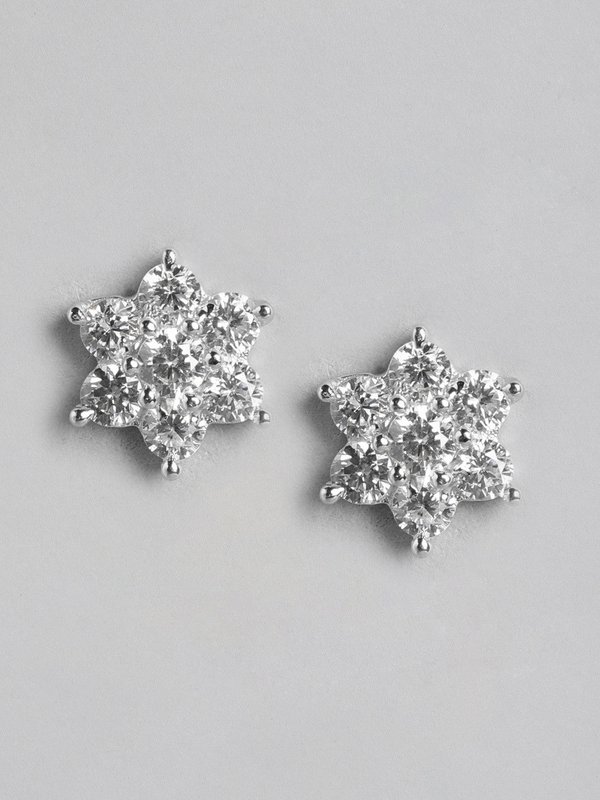 Øreringe | Sterling sølvbelagt CZ blomster | Rhodium