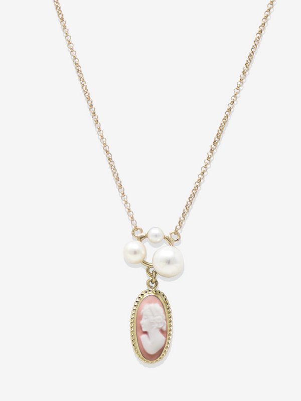 Lilith roze cameo ketting met parels
