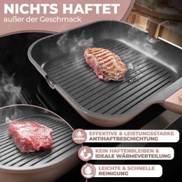 Grill Pan 28 cm, ikke -stick coating, aftagelige håndtag, induktion, ovnfestival (lyserød)