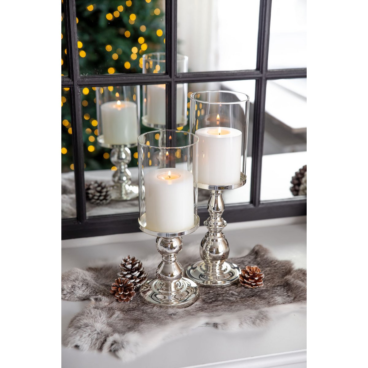 EDZARD lantern Mascha, noble silver-plated, tarnish-proof, height 28 cm, for candles up to diameter 10 cm