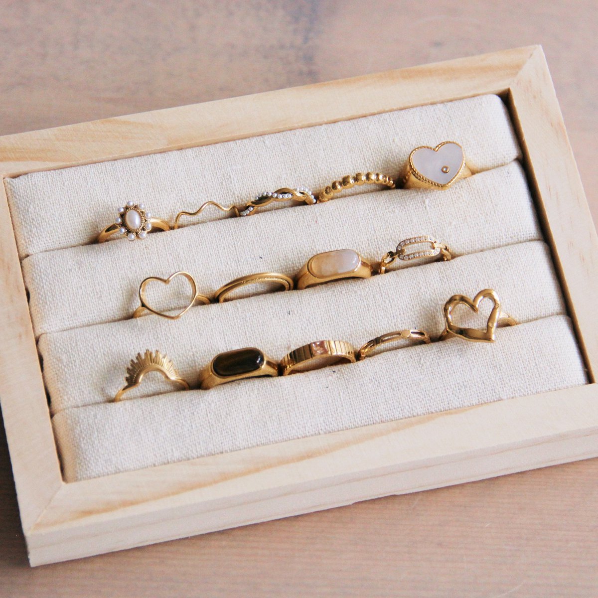RVS vintage ring met parelstenen - goud