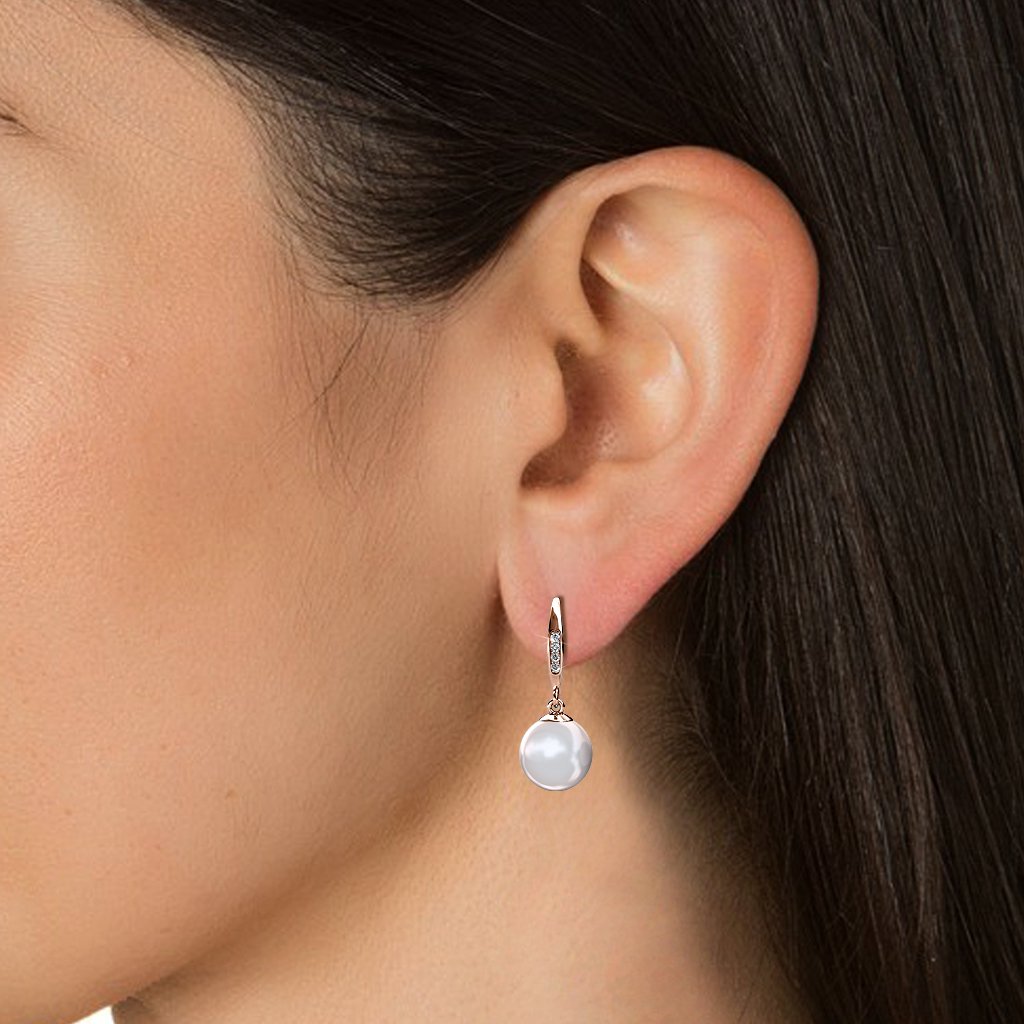 Pendientes de gancho de perlas - oro rosa y blanco
