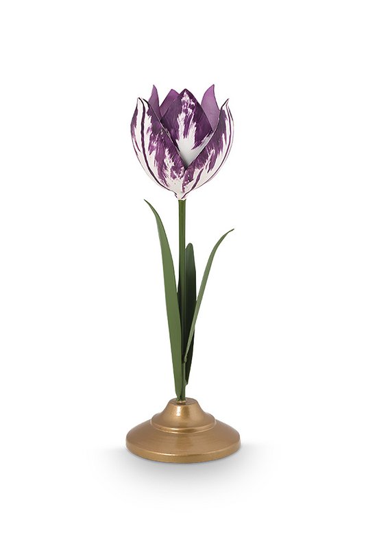 Set/2 Tulip Candle Holders Metal Lilac