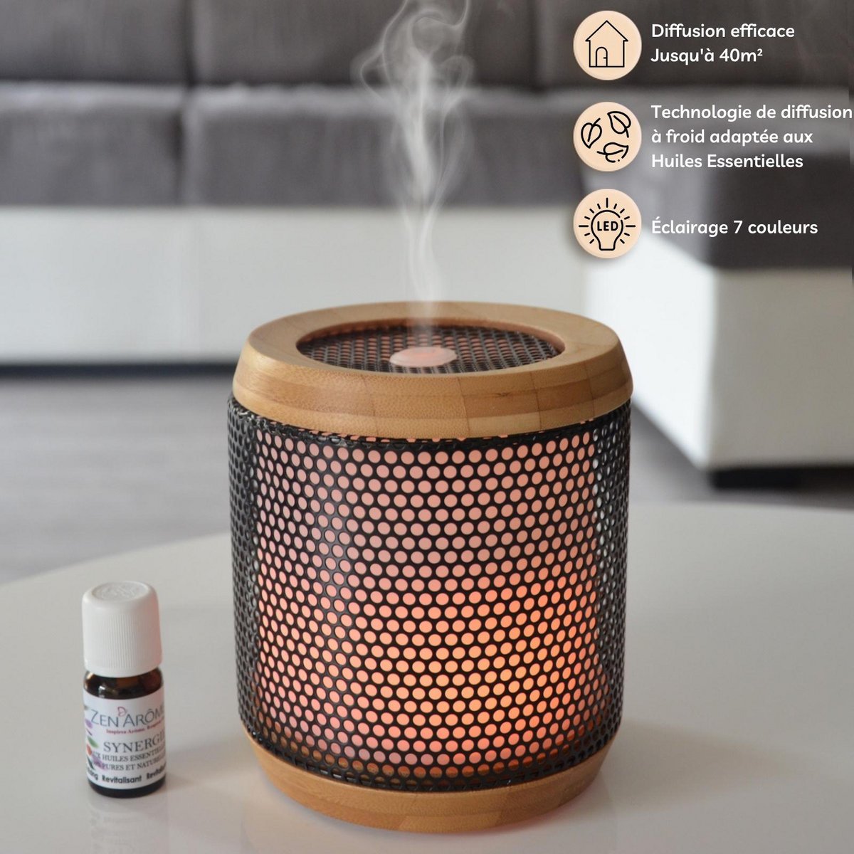 Ultrasonic Diffuser – Elipsia – Originality and Quality – Bamboo and Metal – Healthy Diffusion of Essential Oils – Interior Decoration