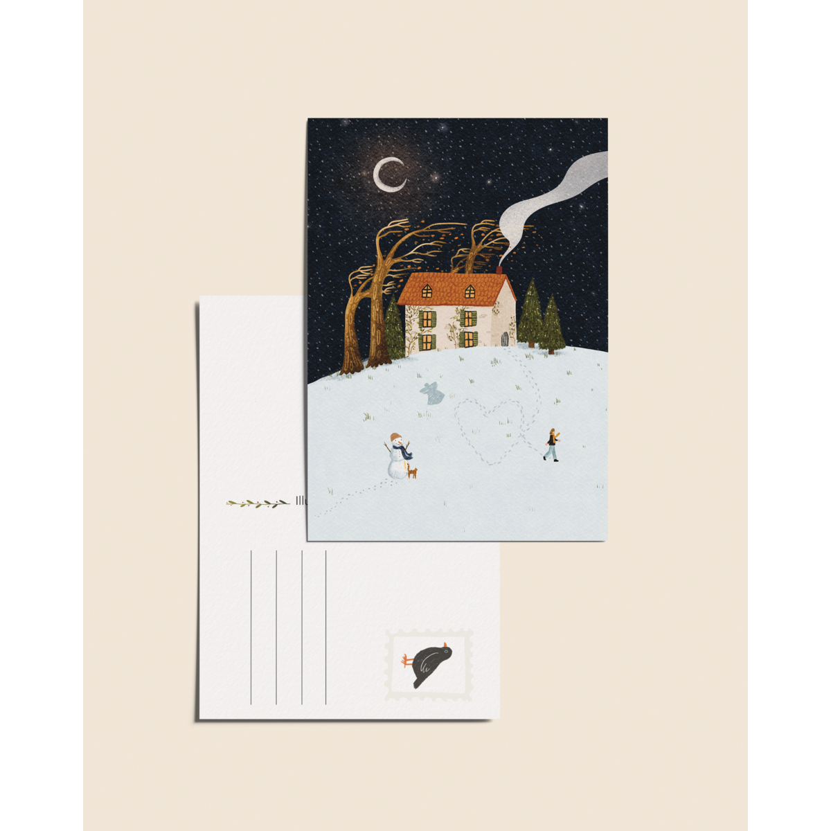 “Winterhuisje” – A6 Geïllustreerde Kaart | 350gsm Tintoretto Gesso