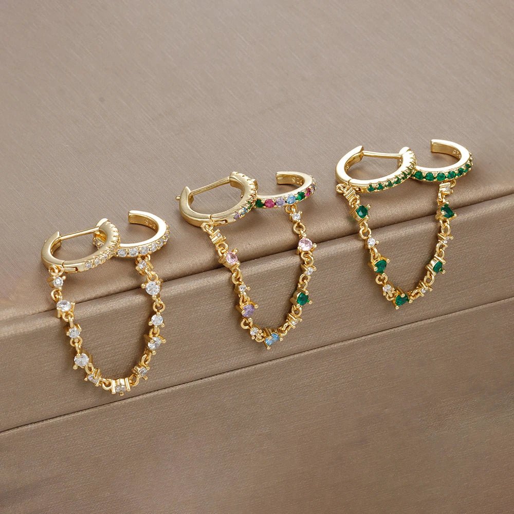 Europa und Amerika CZ Kristall Kette Tropfen Ohrringe Edelstahl Anhänger Ohr Schnalle Modeschmuck Für Frauen Geburtstag Geschenke