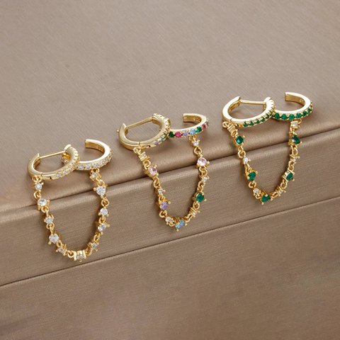 Europa und Amerika CZ Kristall Kette Tropfen Ohrringe Edelstahl Anhänger Ohr Schnalle Modeschmuck Für Frauen Geburtstag Geschenke