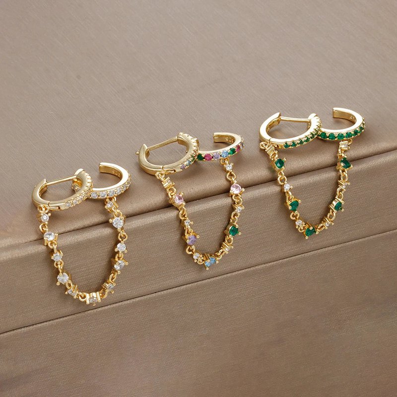 Europa und Amerika CZ Kristall Kette Tropfen Ohrringe Edelstahl Anhänger Ohr Schnalle Modeschmuck Für Frauen Geburtstag Geschenke