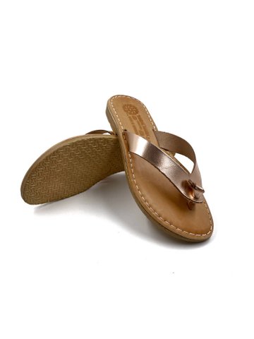 Goud lederen split teen sandalen voor dames, dames Griekse gouden sandalen, platte flip flop sandalen van echt leer, Sandalmania sandalen goud