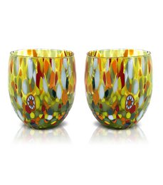 Klassieke waterglazen van handgeblazen en handgemaakt glas met Murano Murrine, lijn “I Colori di Murano”, 320 ml. Gemaakt in Italië