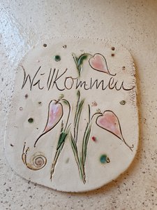 Sign set of 3 "Welcome!" , frost-proof, ceramic, decoration, wall, unique, gift, various sizes approx. 12 x 5 to 15 x 12 cm