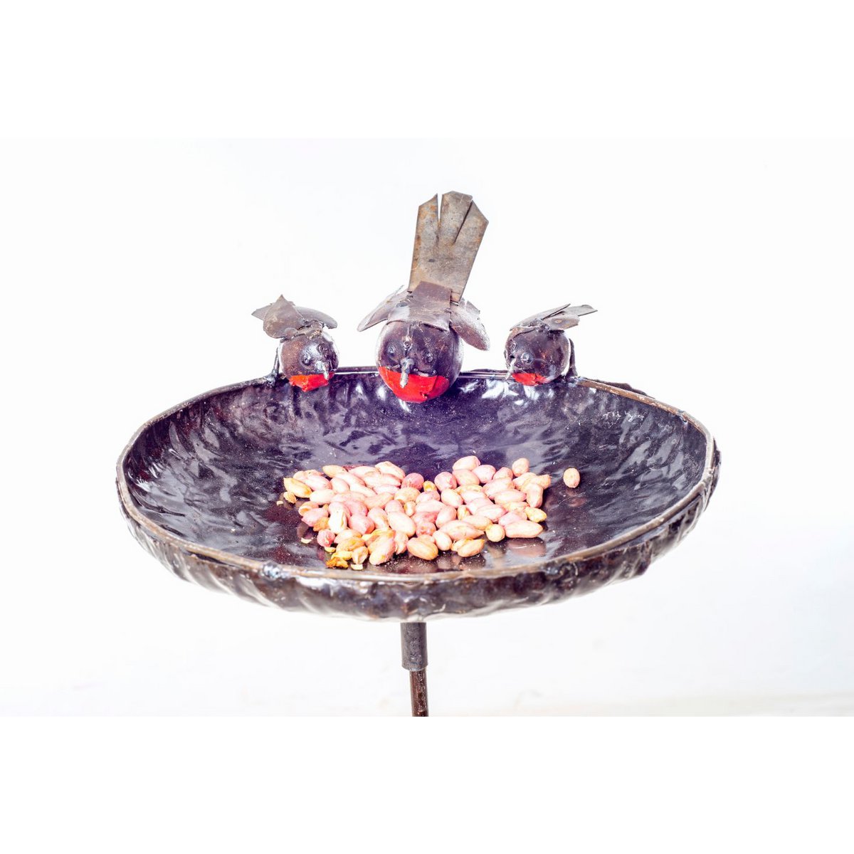 METAL ROBIN LARGE BOWL BIRDFEEDER ON STICK