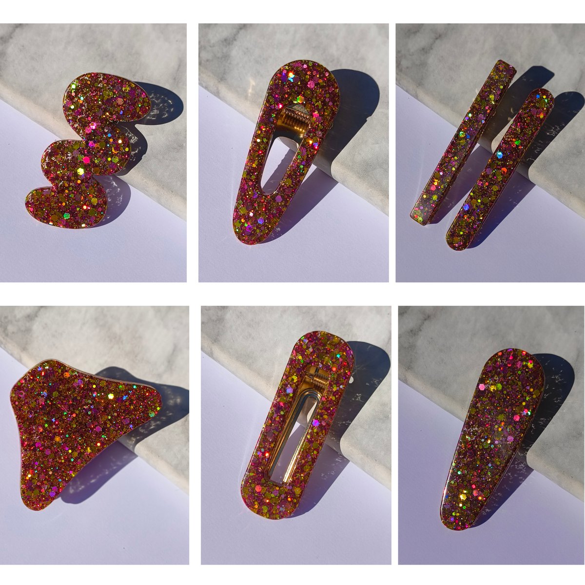 ⋒ pacchetto di clip per capelli in resina - Fuoco glitter (8 articoli) ⋒