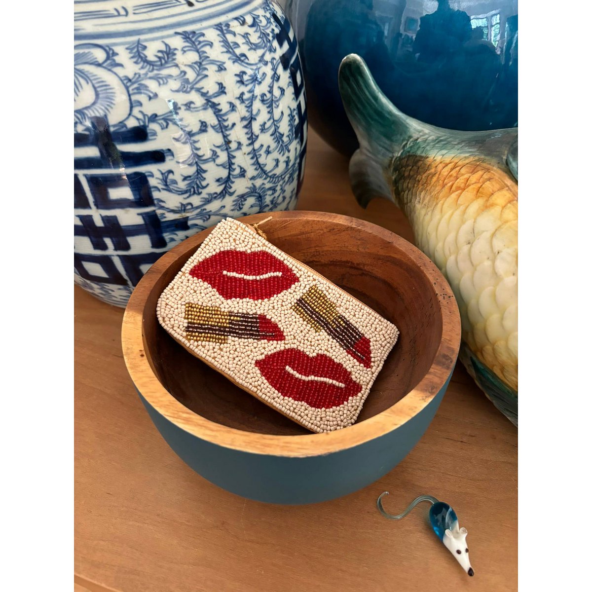 Handgemaakt lippenstiftzakje met kralen * Cadeau *