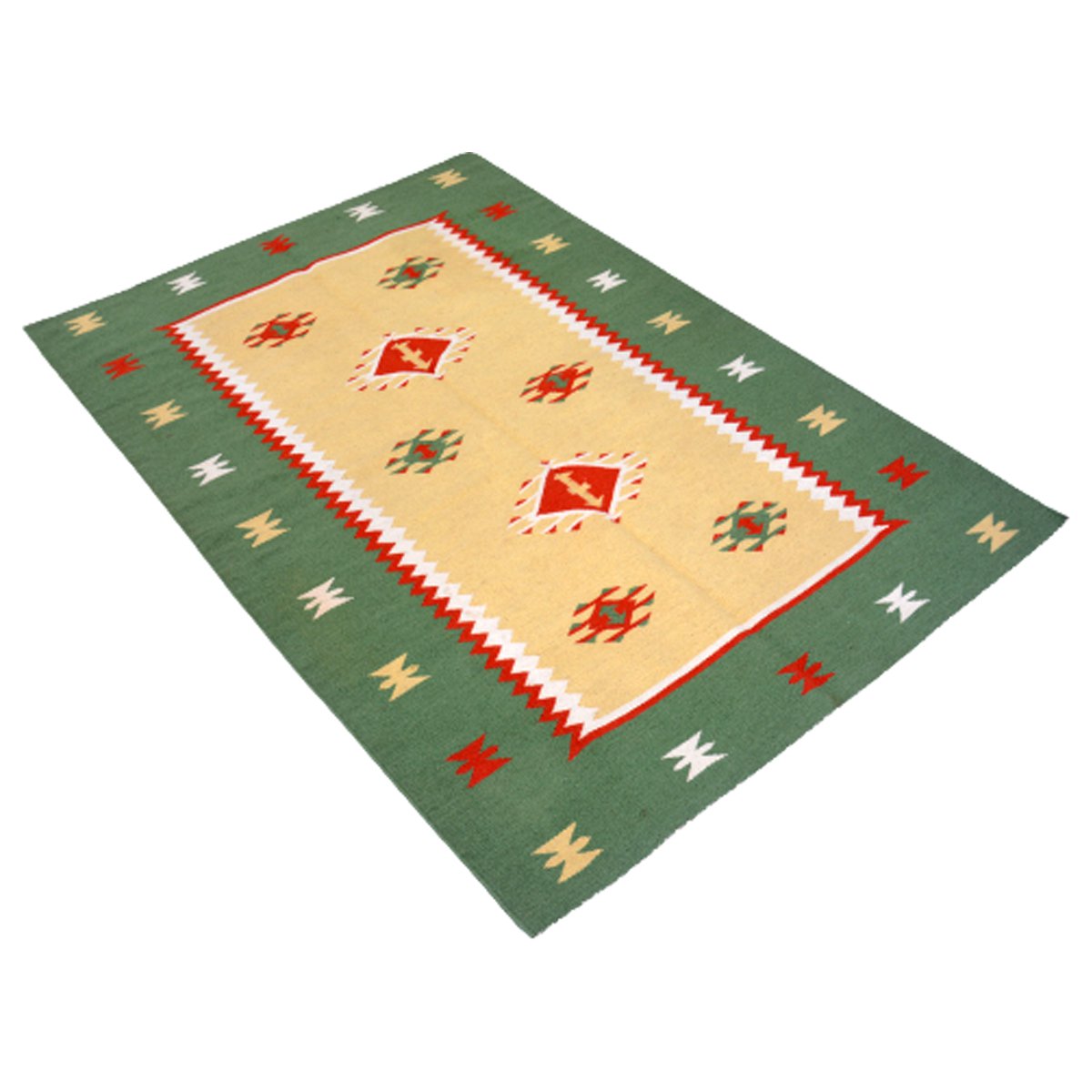 Alfombra kilim vintage tejida a mano en verde Glade