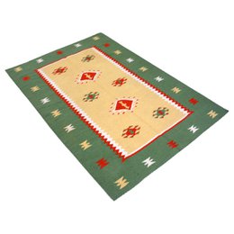 Alfombra kilim vintage tejida a mano en verde Glade