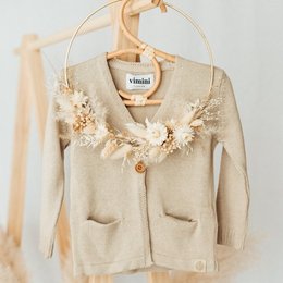 Beige cardigan with floral embellishments, suitable for kids aged 6 months to 5 years.