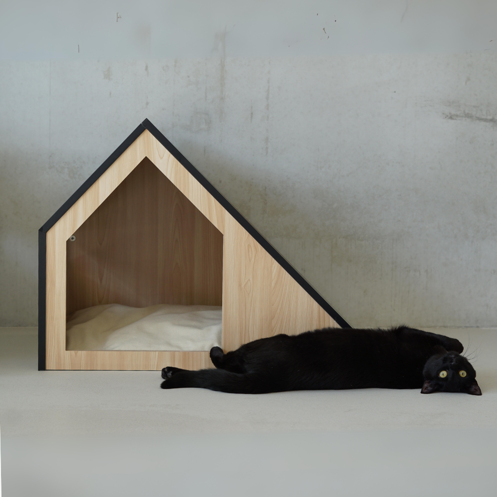 Kattenhuis | hout | katoen | zwart | 75 x 50 x 53 cm