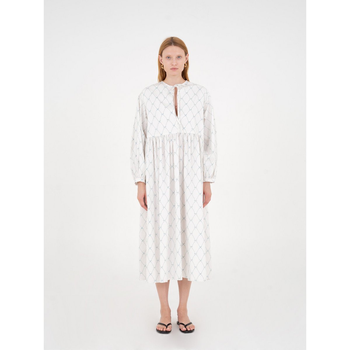 Vestido blanco con estampado de lazo Cityscape