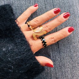 Statement Retro stribet XL ring - guld