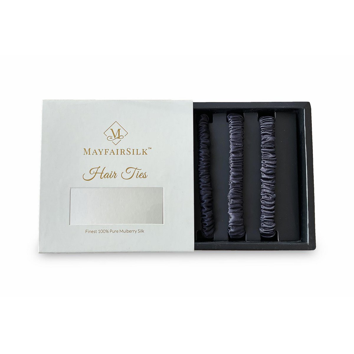 Charcoal Silk Hair Ties Set