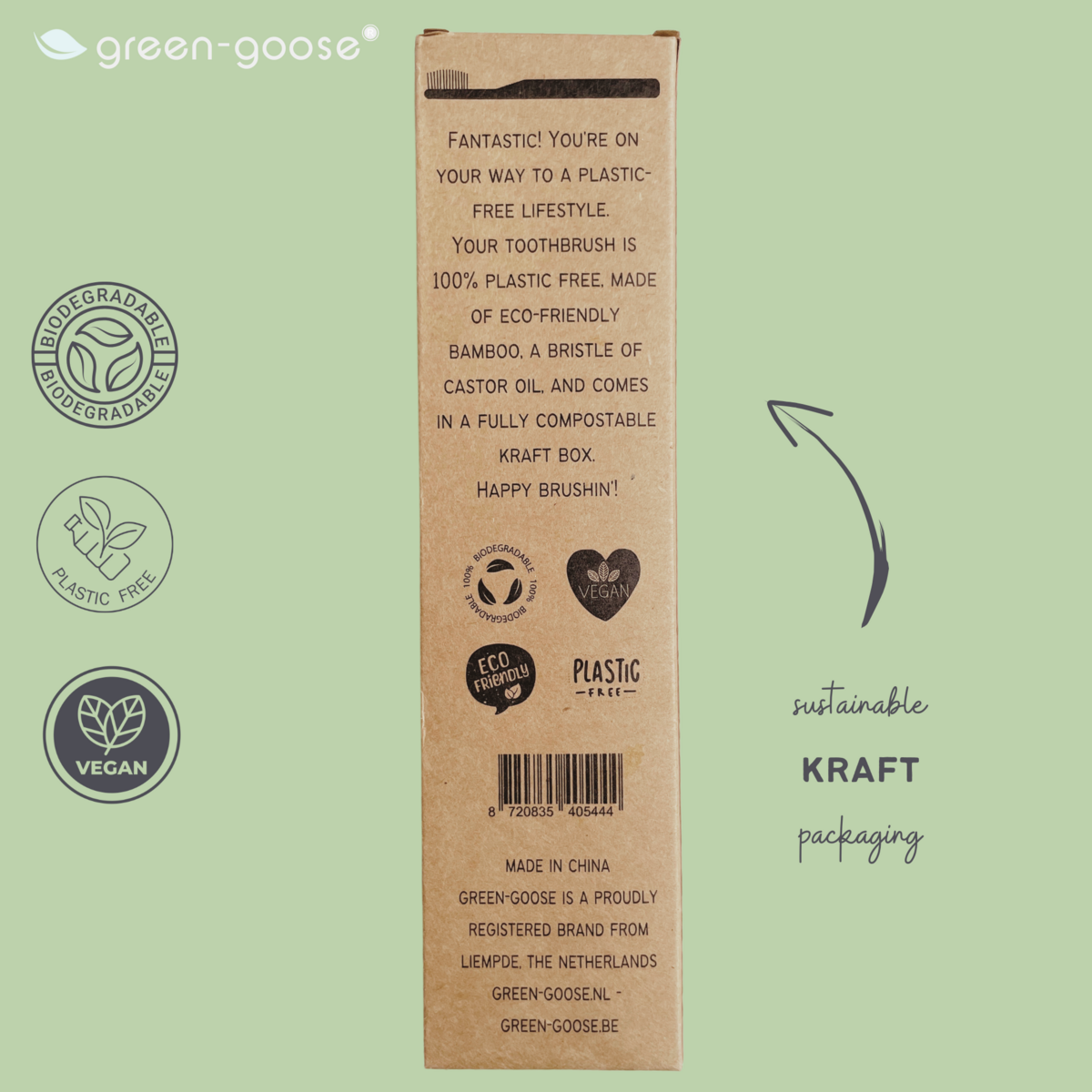 green-goose Bamboo Castor Oil Toothbrushes - 4 Pieces - 100% Biodegradable