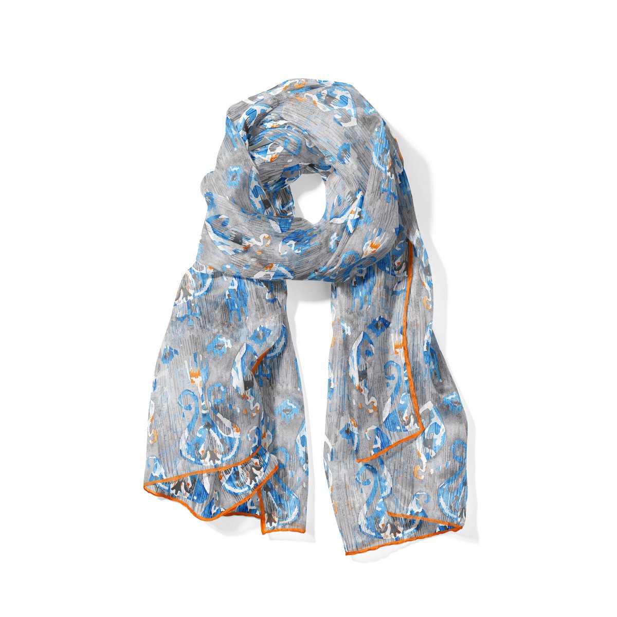 Grey Silk Scarf Ikat Design Bintang