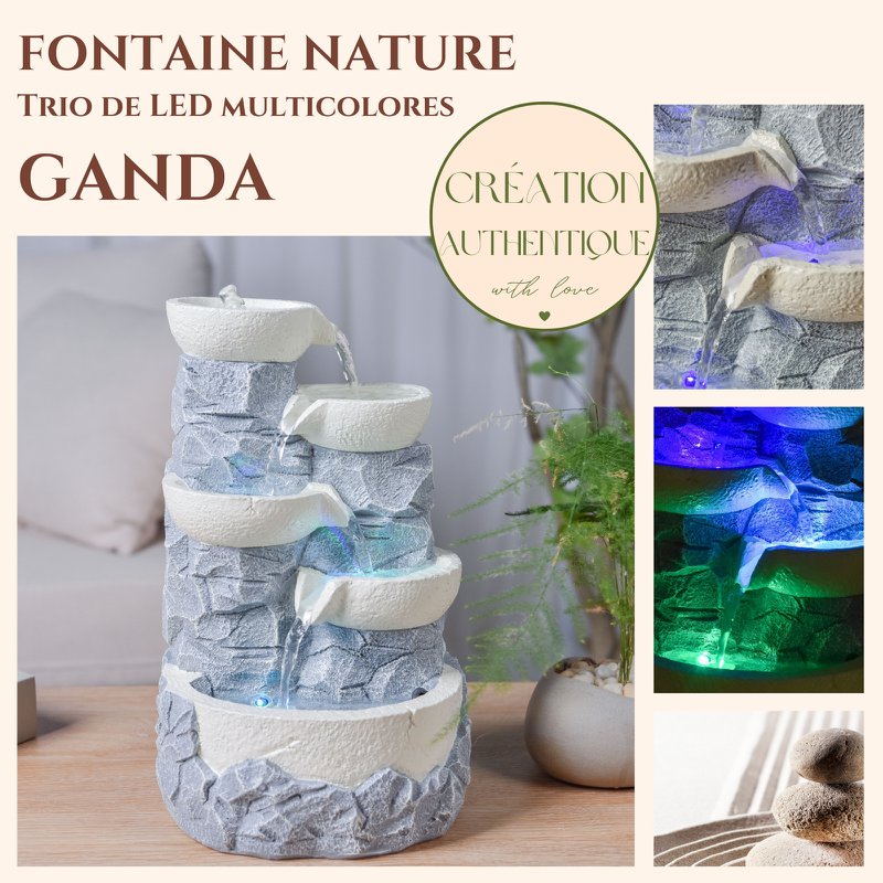 Indoor Fountain - Ganda - Natural Stone Effect Waterfall - Colorful Led Light - Zen Decoration and Gift Idea