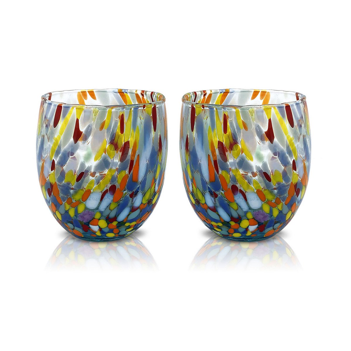 Klassieke waterglazen van handgeblazen en handgemaakt glas met Murano Murrine, lijn “I Colori di Murano”, 320 ml. Gemaakt in Italië