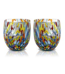 Klassieke waterglazen van handgeblazen en handgemaakt glas met Murano Murrine, lijn “I Colori di Murano”, 320 ml. Gemaakt in Italië