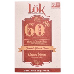 Dark chocolate bar with 60% cacao, 85g. Organic, vegan, and gluten-free.