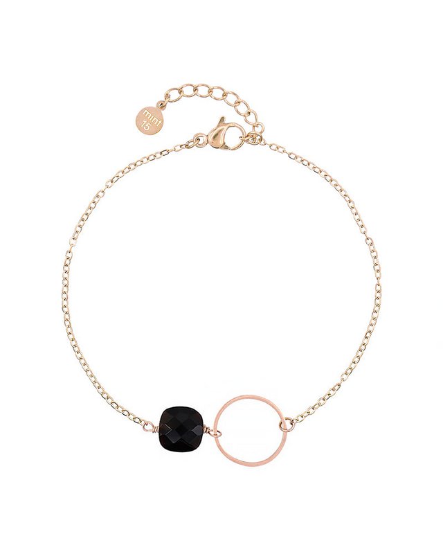 Kædearmbånd med ring - Sort Obsidian - Rose Guld