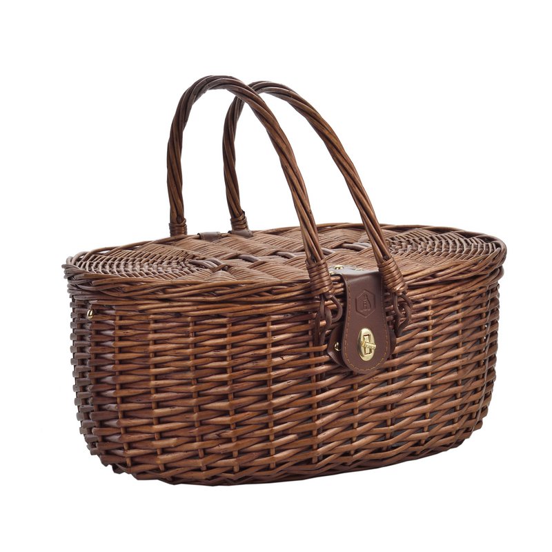 LAGUIOLE, Panier Pique-Nique Glacière pour 2 Personnes, Osier, Coton, Céramique, Métal et PVC, Repas Nomades, Plein Air, Camping, Randonnée, Marron