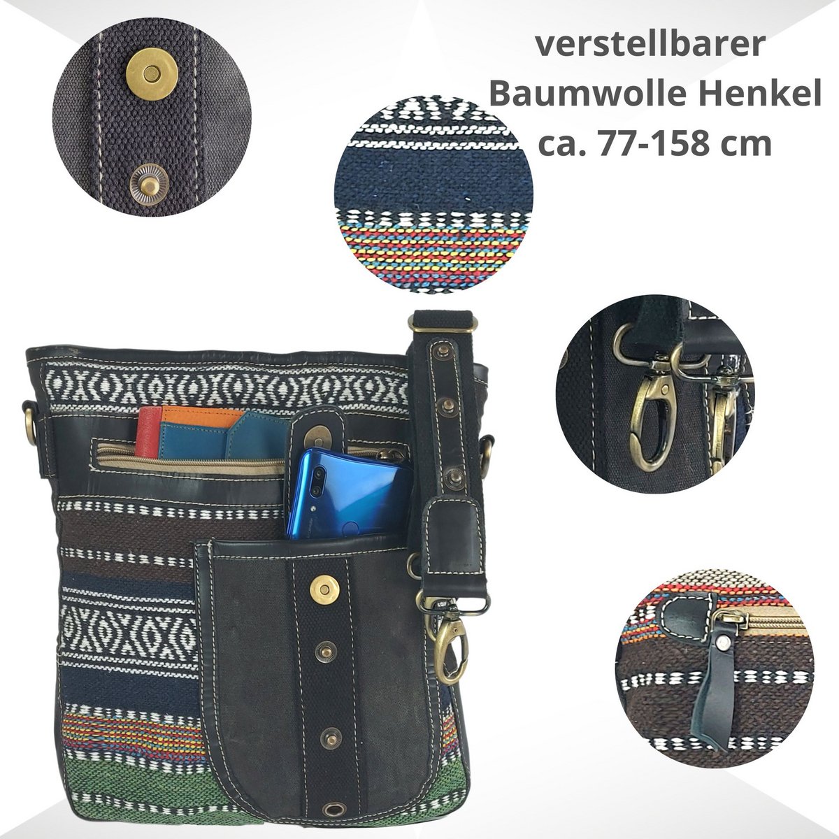 Damska torba na ramię Sunsa. Torba na ramię w stylu vintage. Płócienna torebka. mała torebka damska na ramię w kolorze brązowym, z wzorzystej tkaniny