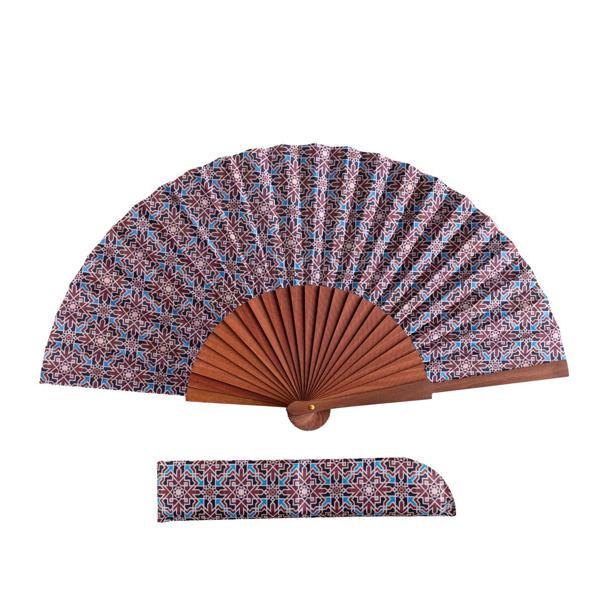 Zellige Pattern Satin Hand Fan Maqtub 23 cm
