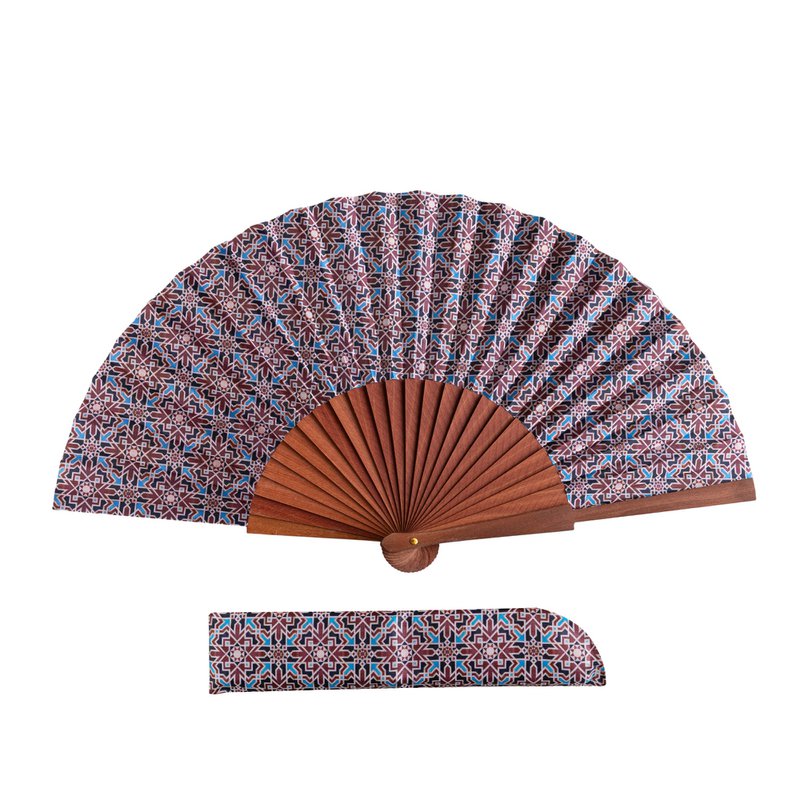 Zellige Pattern Satin Hand Fan Maqtub 23 cm