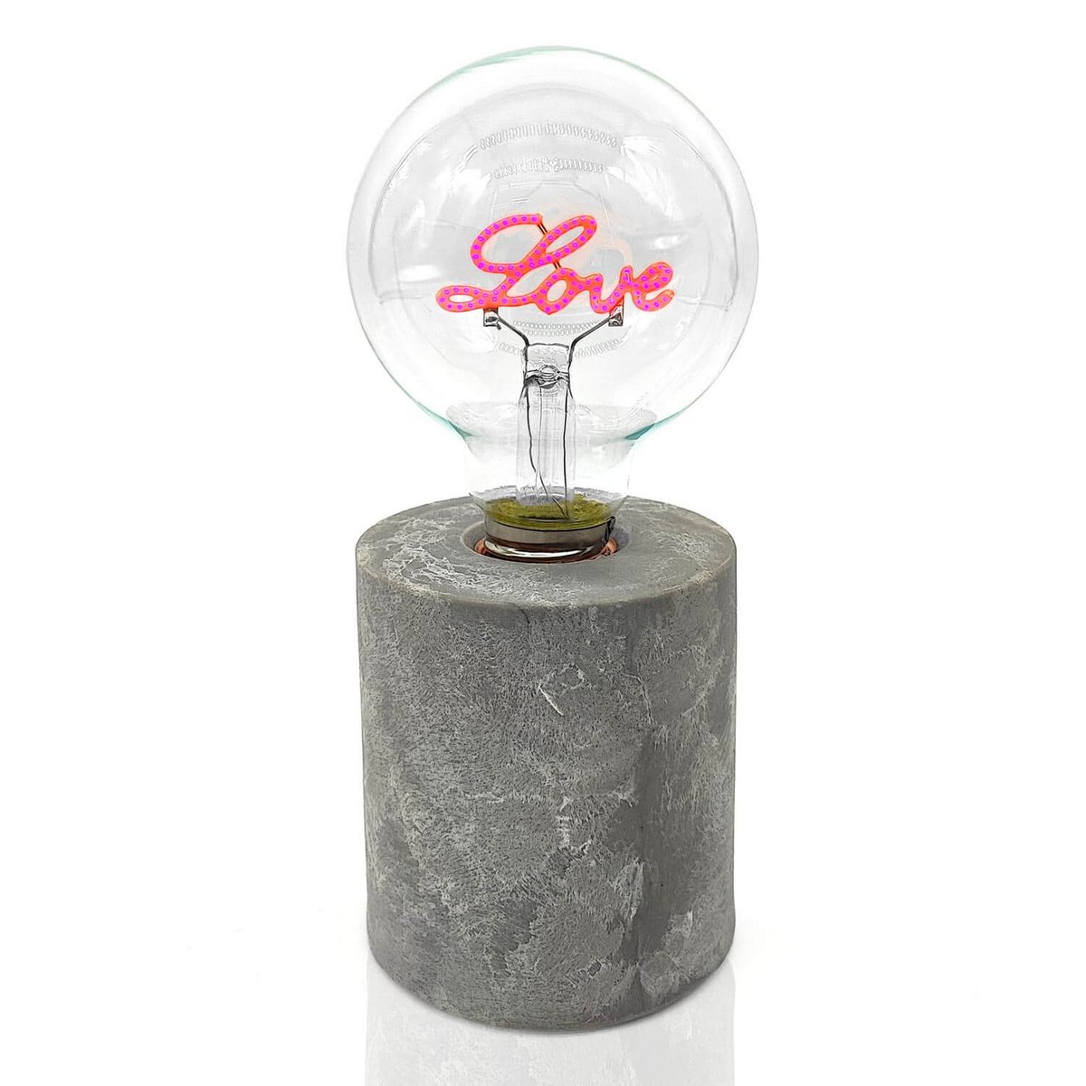 Lucia - table lamp, concrete look base with LED lamp “Love”, pink