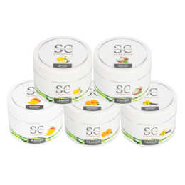 Mango-scented sugar body scrub in 200ml jars. Exfoliating and moisturizing formula with natural ingredients.