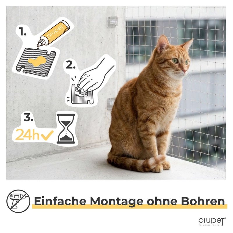 PIUPET® adhesive hooks for cat net without drilling I cat net attachment balcony & window