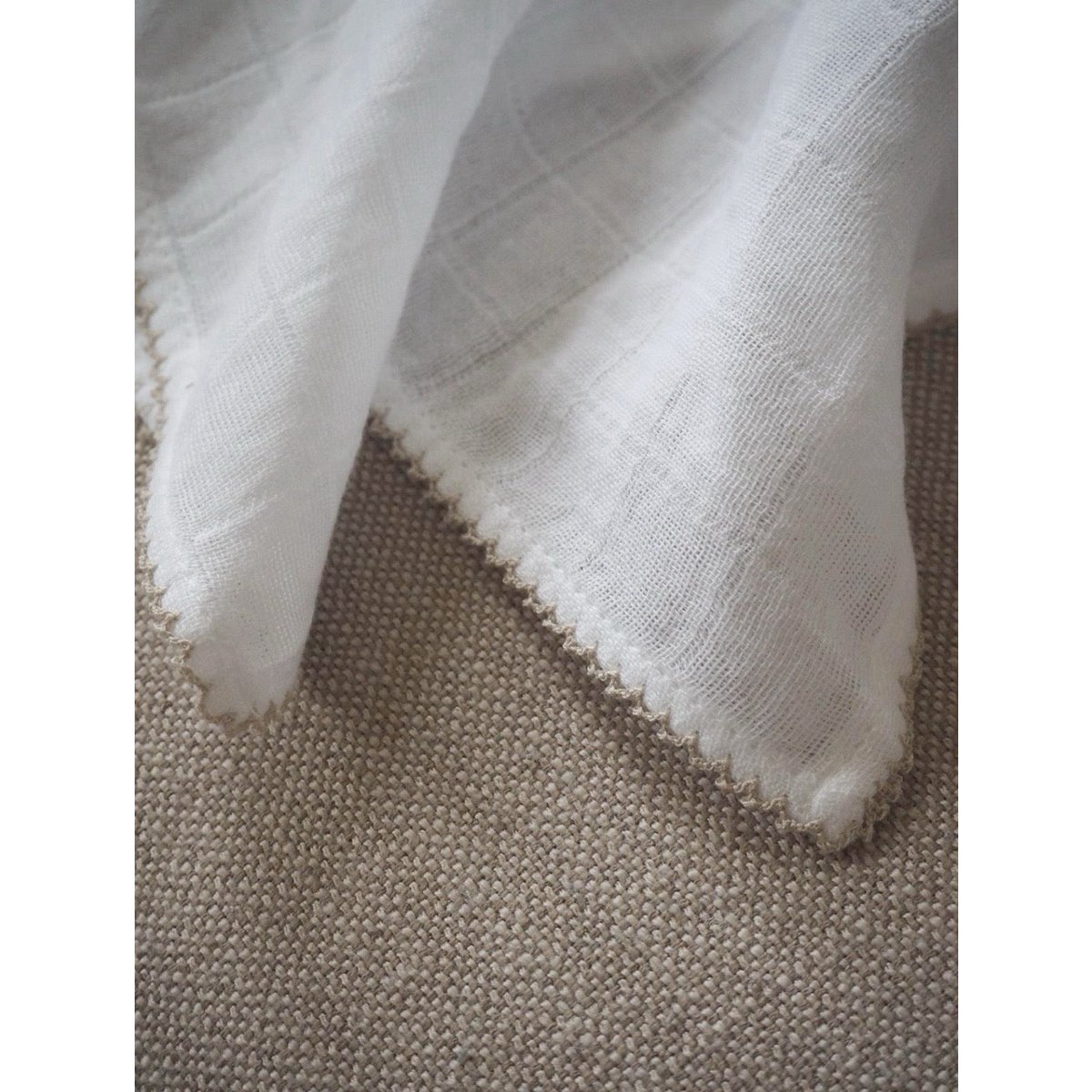 Muslin with crochet piping - Oatmeal Piping