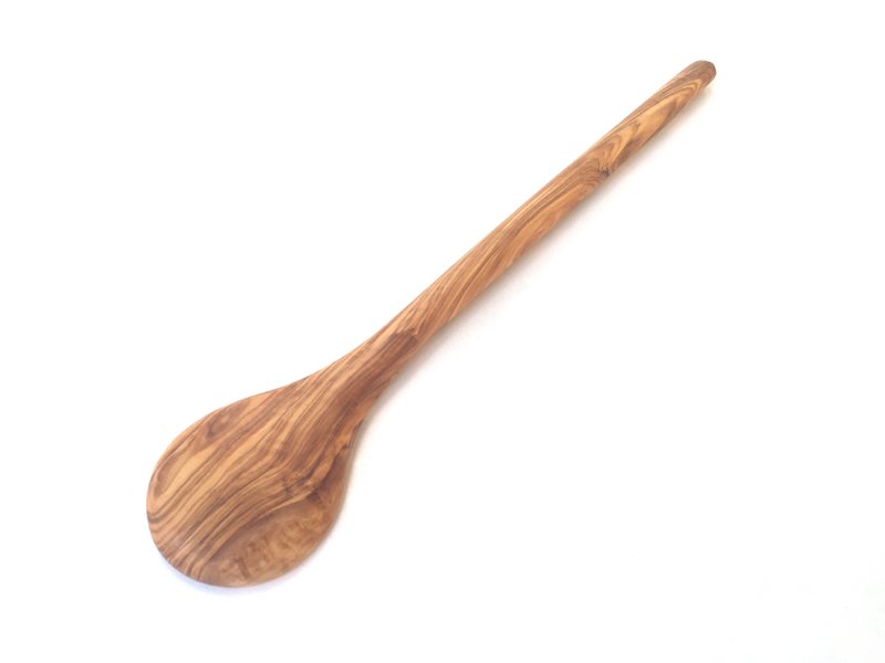 Cooking spoon with round handle, length 30 cm, made of olive wood