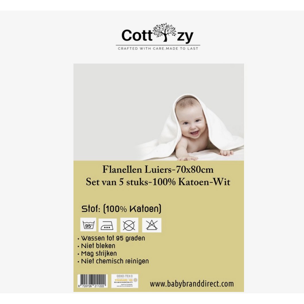 Cottzy Pañales de Franela -Set de 5 piezas- 70x80cm 100% Algodón