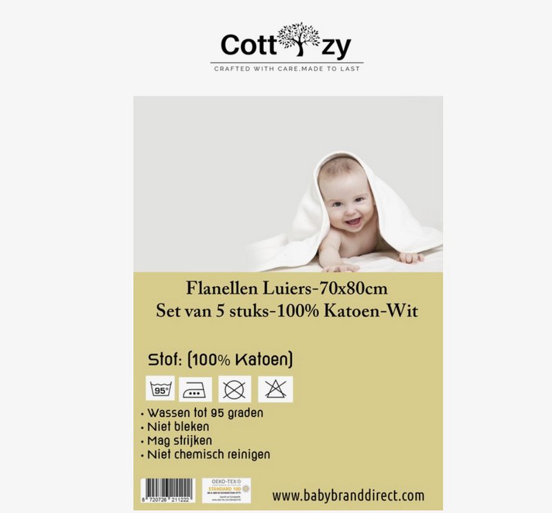 Cottzy Pañales de Franela -Set de 5 piezas- 70x80cm 100% Algodón